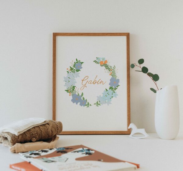 Affiche florale à offrir à son nouveau-né ou en cadeau de naissance