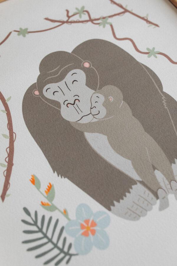 Calista Affiche happy Family déco animaux pour chambre d’enfant gorille
