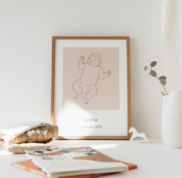 Calista - Affiche naissance bébé personnalisée fusain
