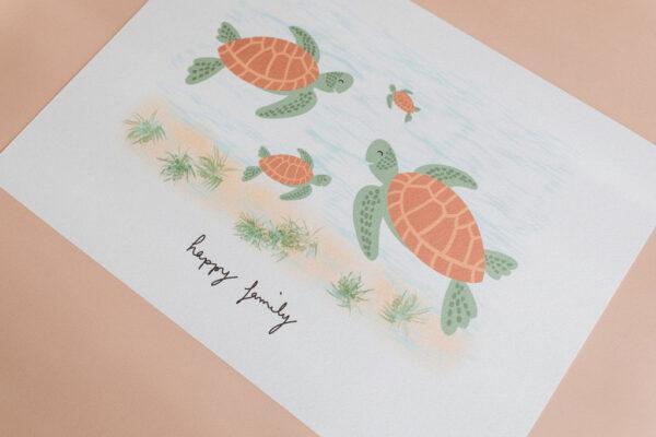 Calista Affiche happy Family déco animaux pour chambre d’enfant tortues
