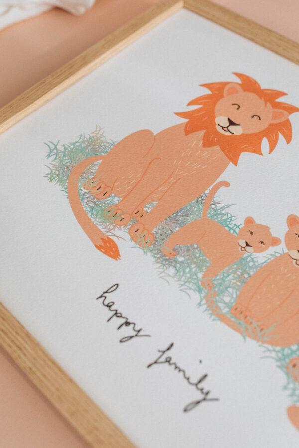Calista Affiche déco personnalisable animaux pour chambre d’enfant Lions lionnes
